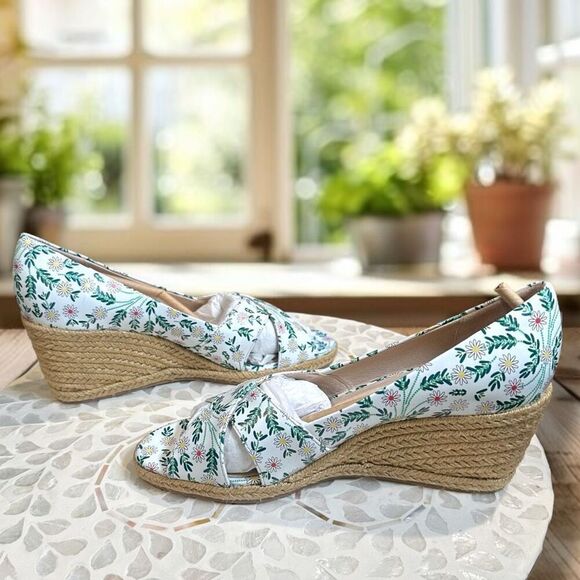 JACK ROGERS  Leather Palmer Woven Jute Espadrille Wedge Sandal White - Picture 9 of 16